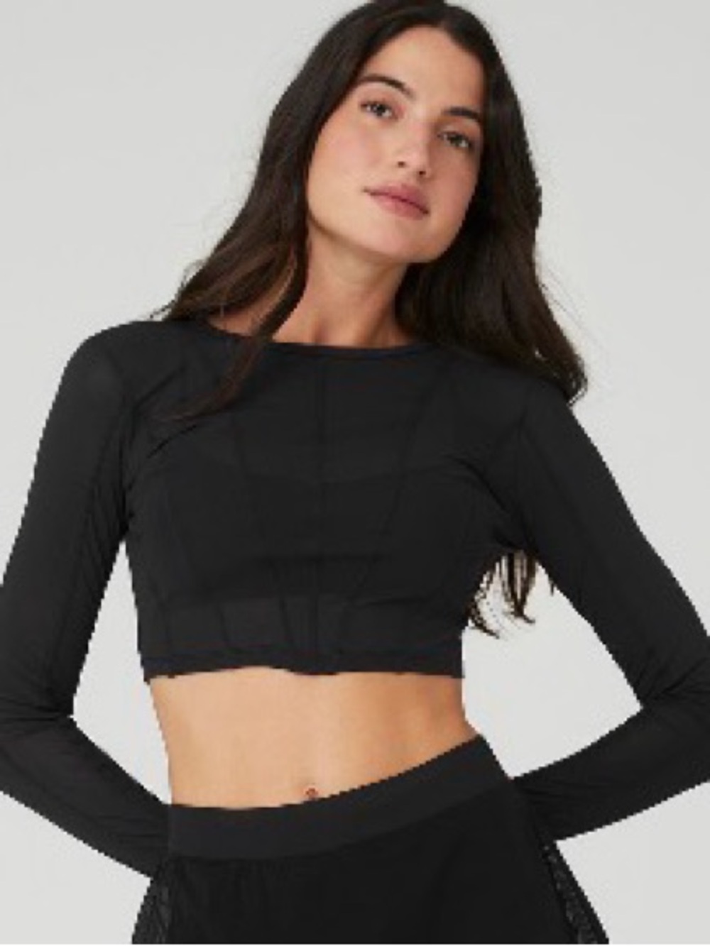 ALO Yoga Black Mesh Fine Line Cropped Long Sleeve Top NWT